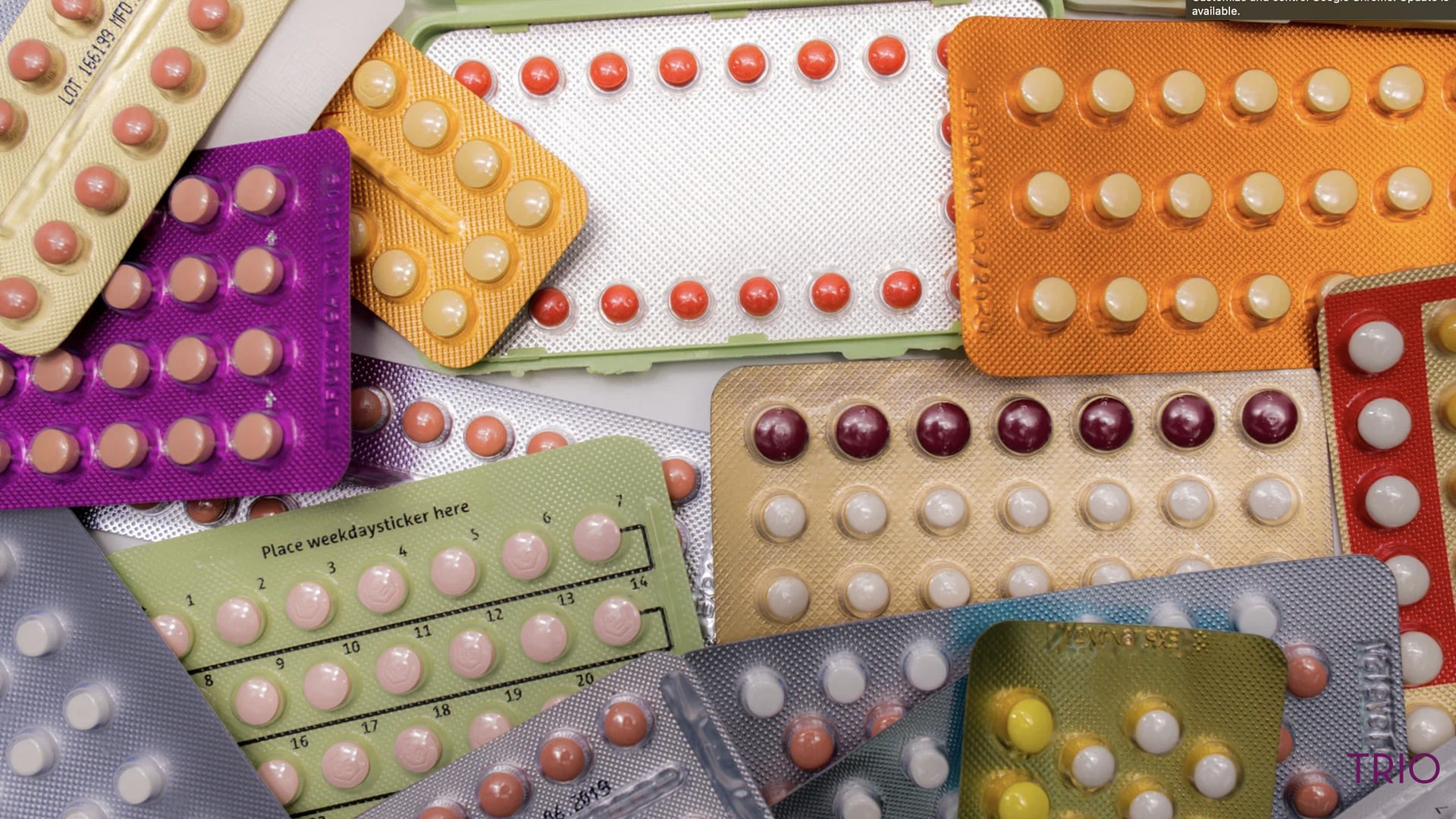 Pile of oral contraceptive birth control packets.